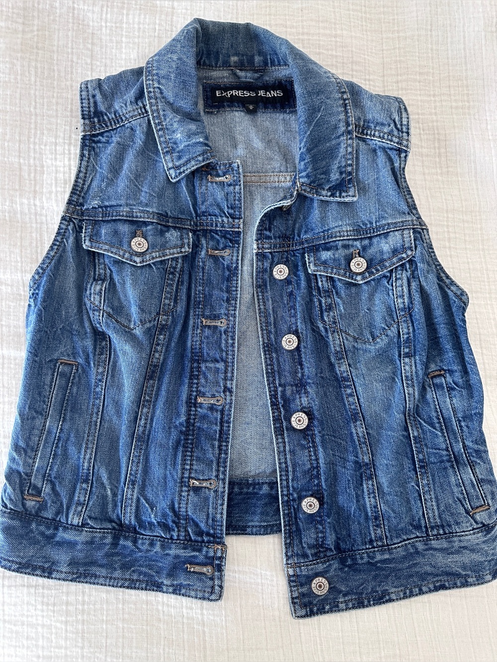 Express Light Blue Denim Vest with Button Front